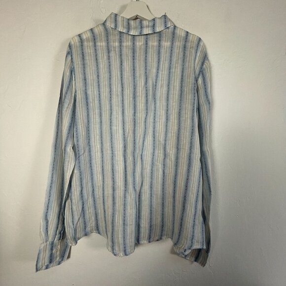 CP Shades Womens Striped Button-Up Shirt The Seaside Style Blue Linen Large NWOT - Picture 2 of 8